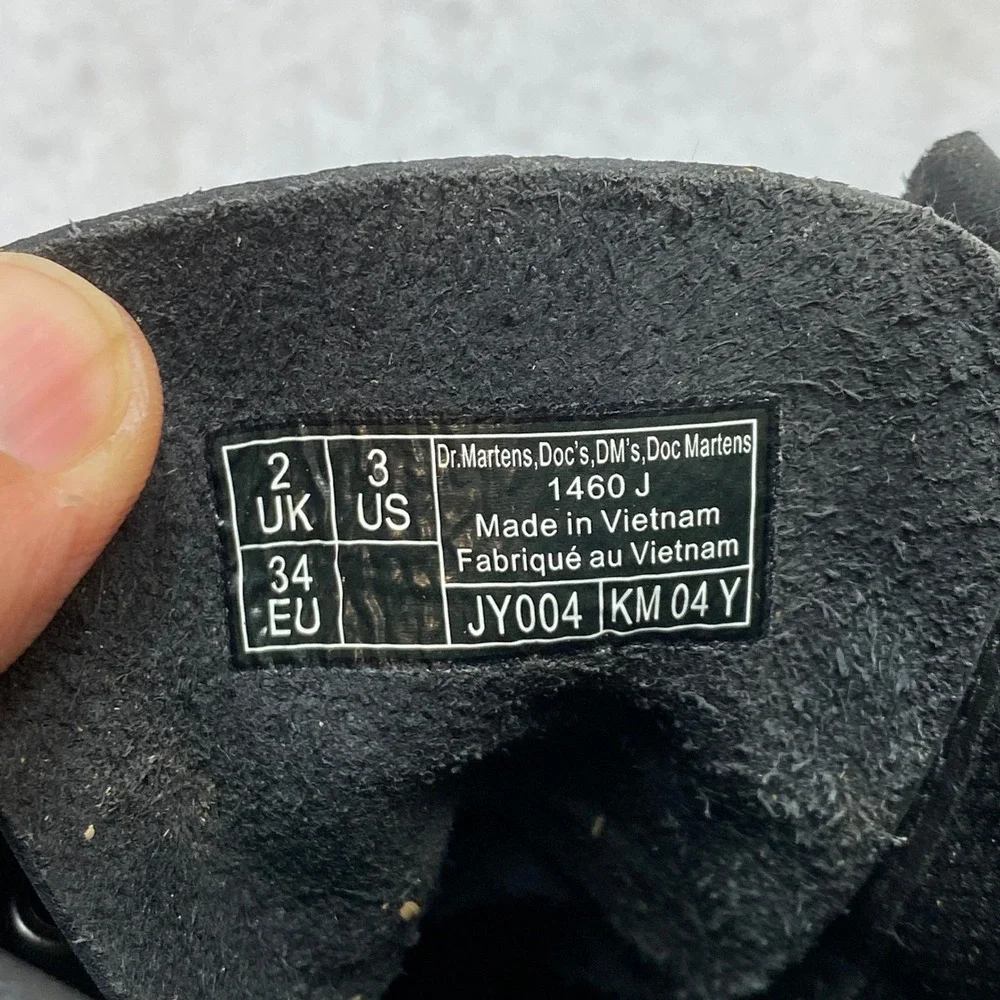 Dr. Martens Boots Kids 3 Black 1460 J Side Zip Leather Combat Boots